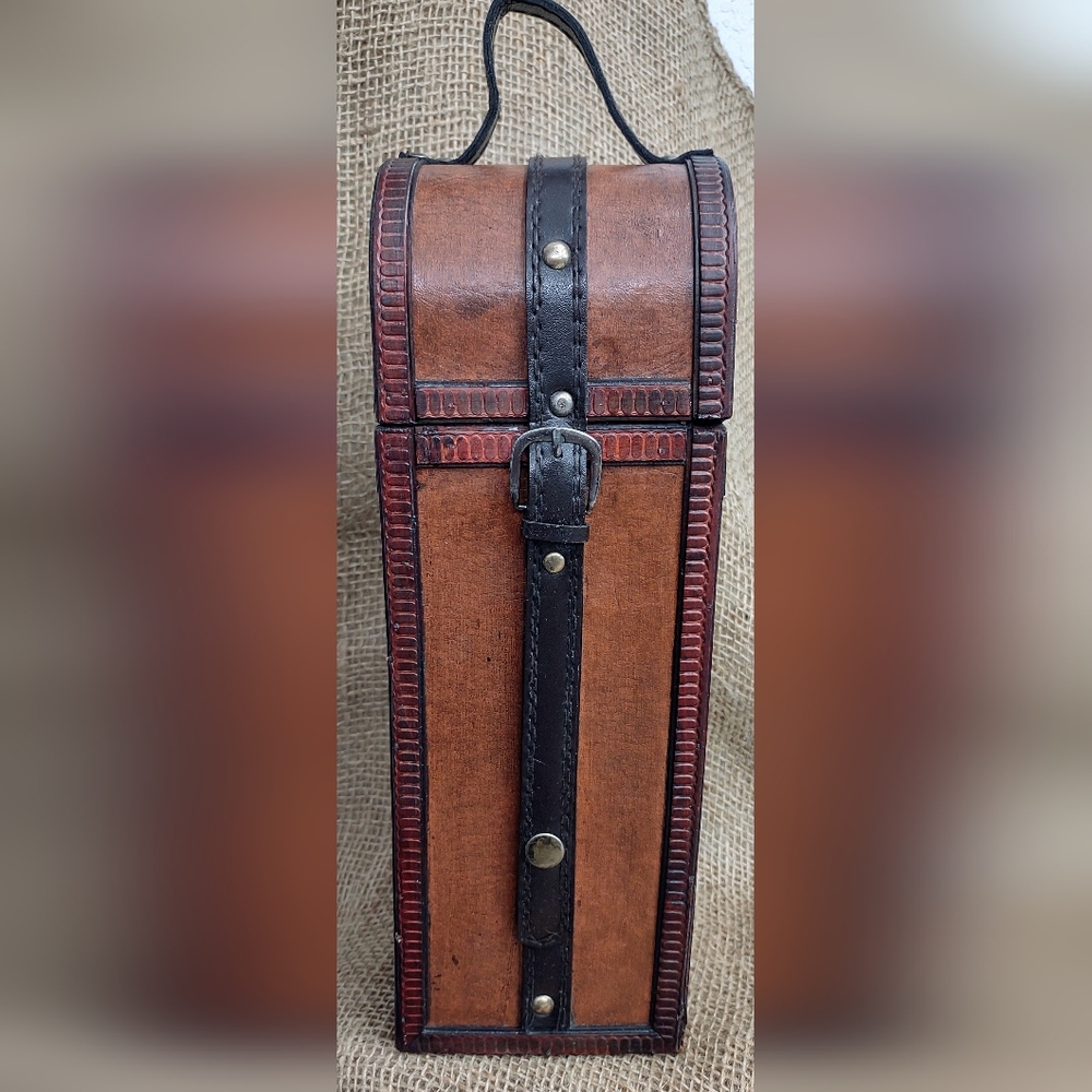 Vintage-Style Wood & Leather Wine Box